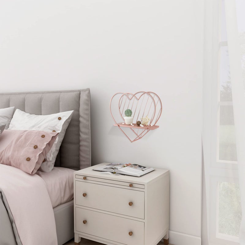 Afuly Floating Shelves for Wall, Cute Heart Wall Shelf Pink Funky Organizer Small Hanging Trinket Storage Aesthetic Room Decor for Bedroom Bathroom Hallway Entryway Vanity, Rose Gold - Image 3